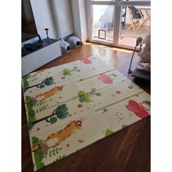 Сгъваемо детско килимче за игра, топлоизолиращо 180x200х1см  - модел Животни в самолет и азбука