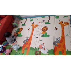 Сгъваемо детско килимче за игра, топлоизолиращо 180x200x1cm - модел жираф и влак с животни