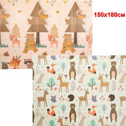 Сгъваемо меко килимче за игра за бебе 150x180x1 см, двулицево - с Горски Животни